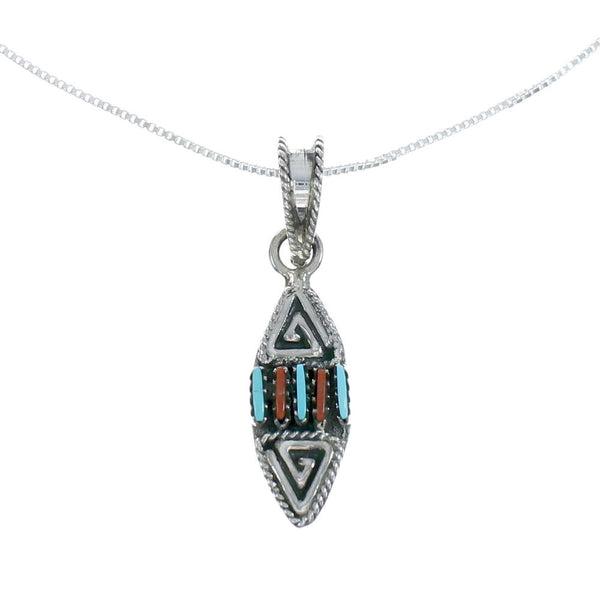 Southwest Needlepoint Turquoise Coral Sterling Silver Box Chain Necklace Set JX129135